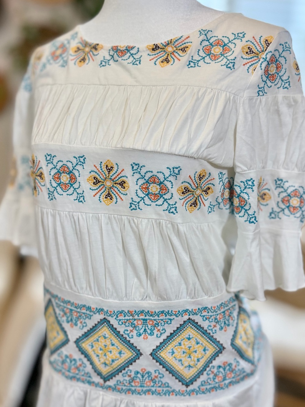 Sundance Cassandra Top Boho Southwestern 100%Cotton Floral Peasant Blouse XS - Picture 3 of 8